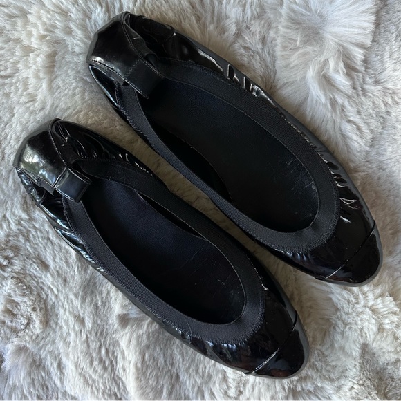 Chanel Black Patent Leather Cap Toe Stretch Spirit Ballet Flats 38.5 - Picture 2 of 11